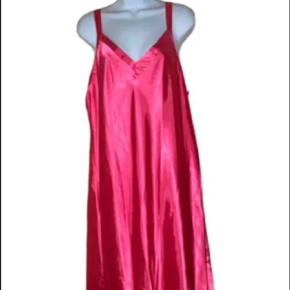 SALE! Barbie Pink Morgan Taylor Intimates Hot Pink Satin MIDI Slip Nightgown XL